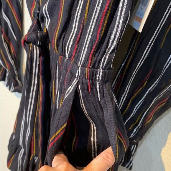 Billabong Play All Day Striped Long Sleeve Romper Black Multi XS NEW - Picture 3 of 7